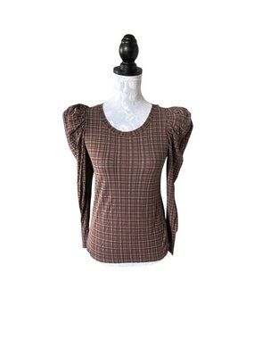 Nation LTD Romy Long Sleeve Tartan Plaid Brown Womens Xsmall